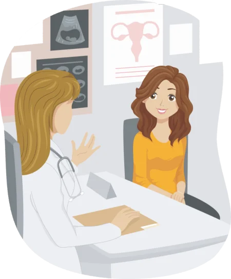 illustration of Dr Sajida Guftaar with patient in office