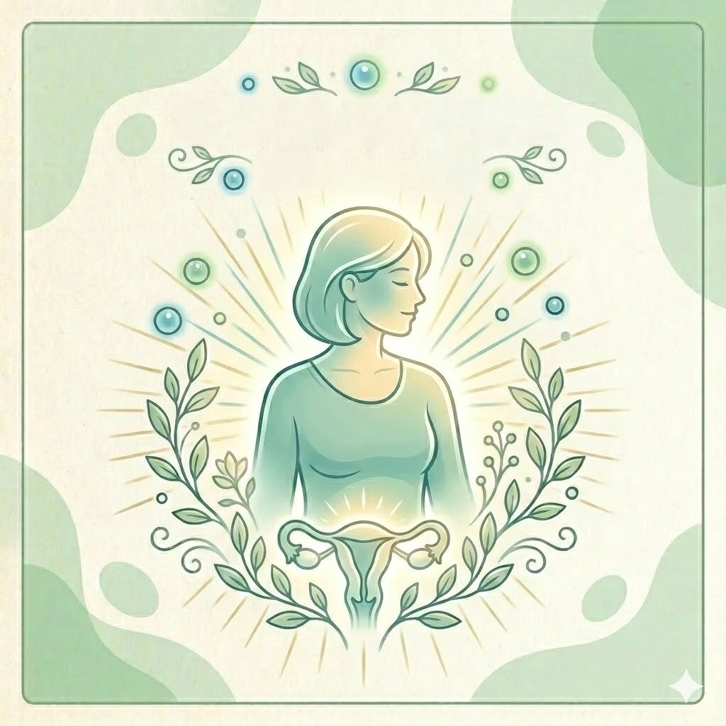 A symbolic medical illustration with flowing leaves and a stylized dove, representing a supportive and holistic approach to Hysterectomy Surgery.