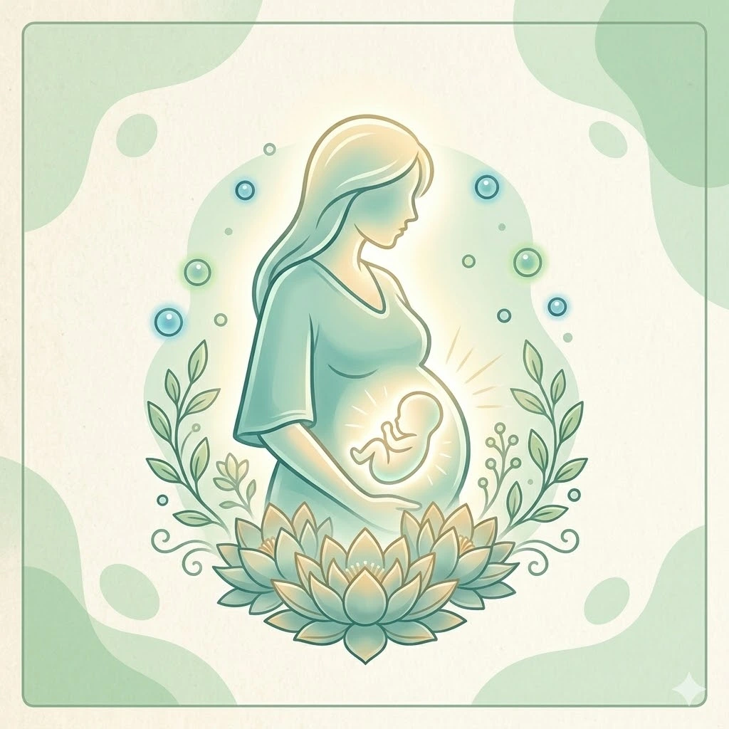 Painless Delivery 1 An illustration of a pregnant woman being gently supported, symbolizing the comfort and safety of painless delivery services.