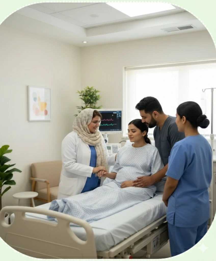 Dr. Sajida Guftaar supporting a patient for a normal delivery at South East Hospital.