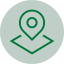 Green minimalist location pin icon representing geographic availability for specialist medical