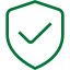 Green medical shield check mark icon representing verified specialist care and trust.